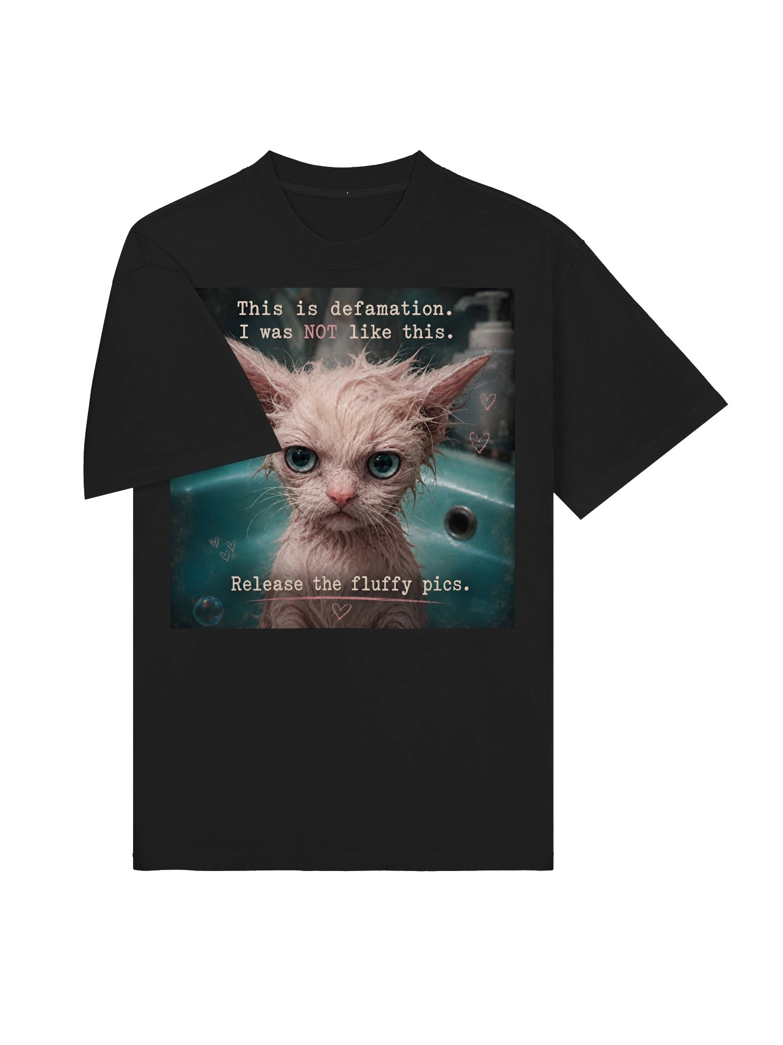 Funny Pink Cat T-Shirt | “This Is Defamation” Fluffy Cat Graphic Tee | Unisex Cat Lover Gift product image (4)