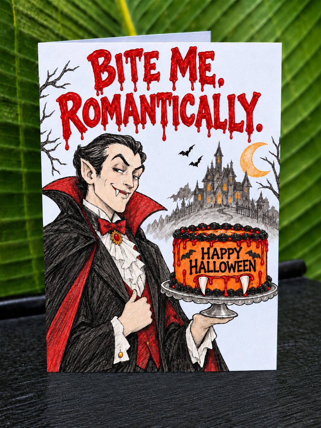 BITE ME ROMANTICALLY: Funny Vampire Halloween Card For Partner product image (1)