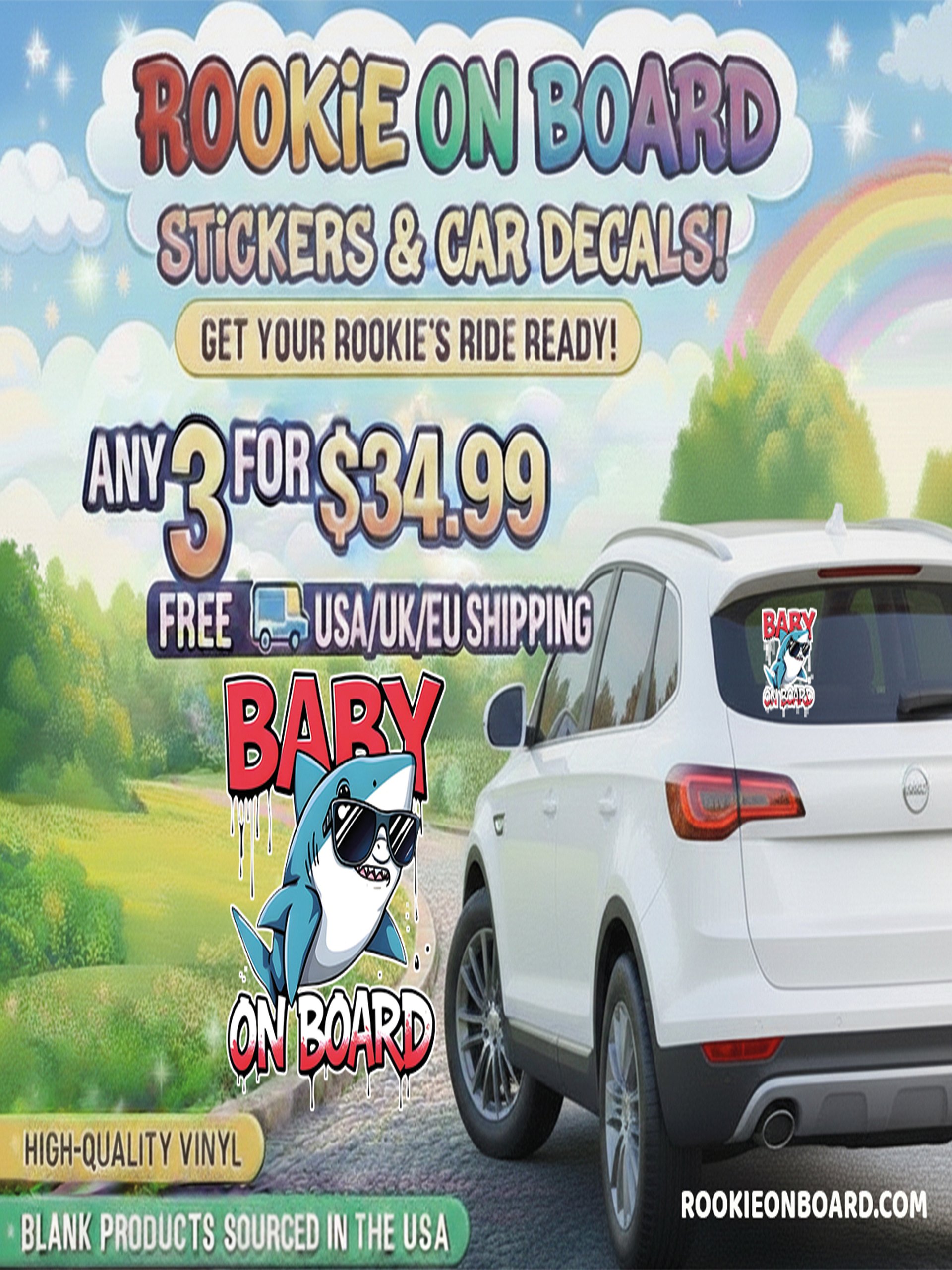 Cool Shark Urban Style Baby On Board Car Decal - 5x5 Premium Vinyl Sticker - Streetwear Inspire Shark with Sunglasses Graphic for Cars and Jeeps product image (2)