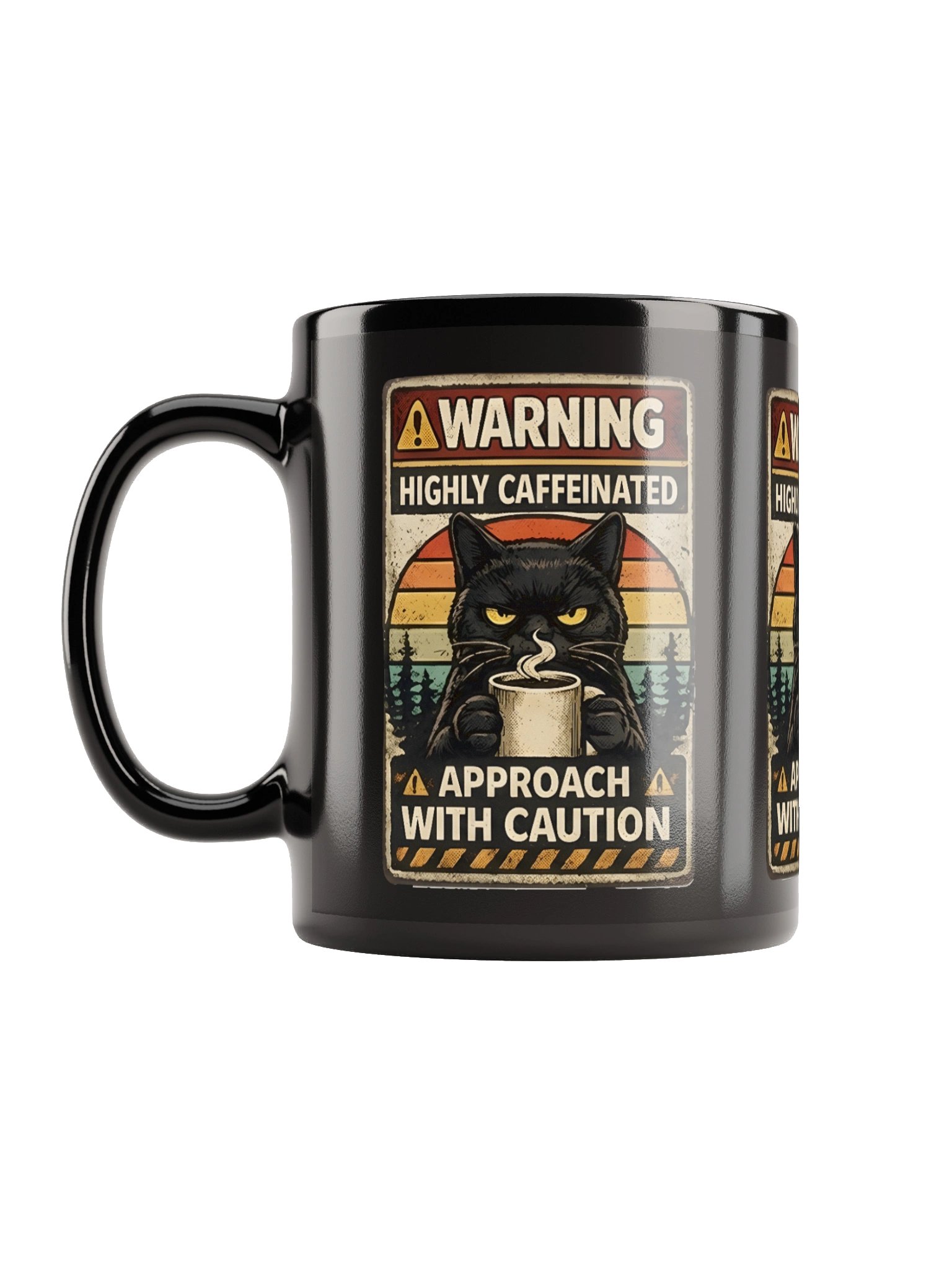 Warning: Highly Caffeinated – Funny Cat Mug (Approach With Caution) product image (1)
