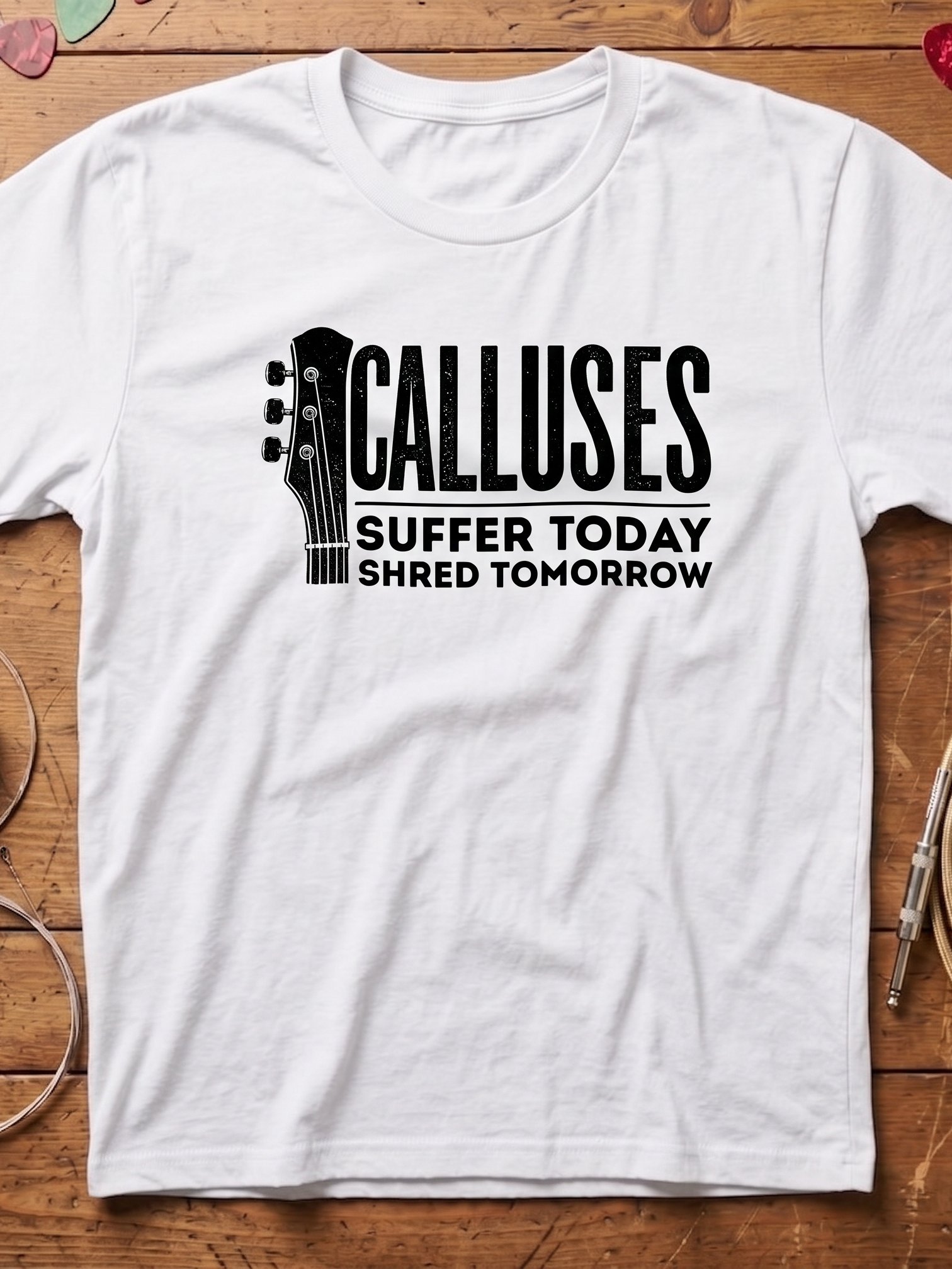 Calluses: Suffer today, Shred tomorrow - Guitar T-Shirt | Funny Guitar T-Shirts product image (1)