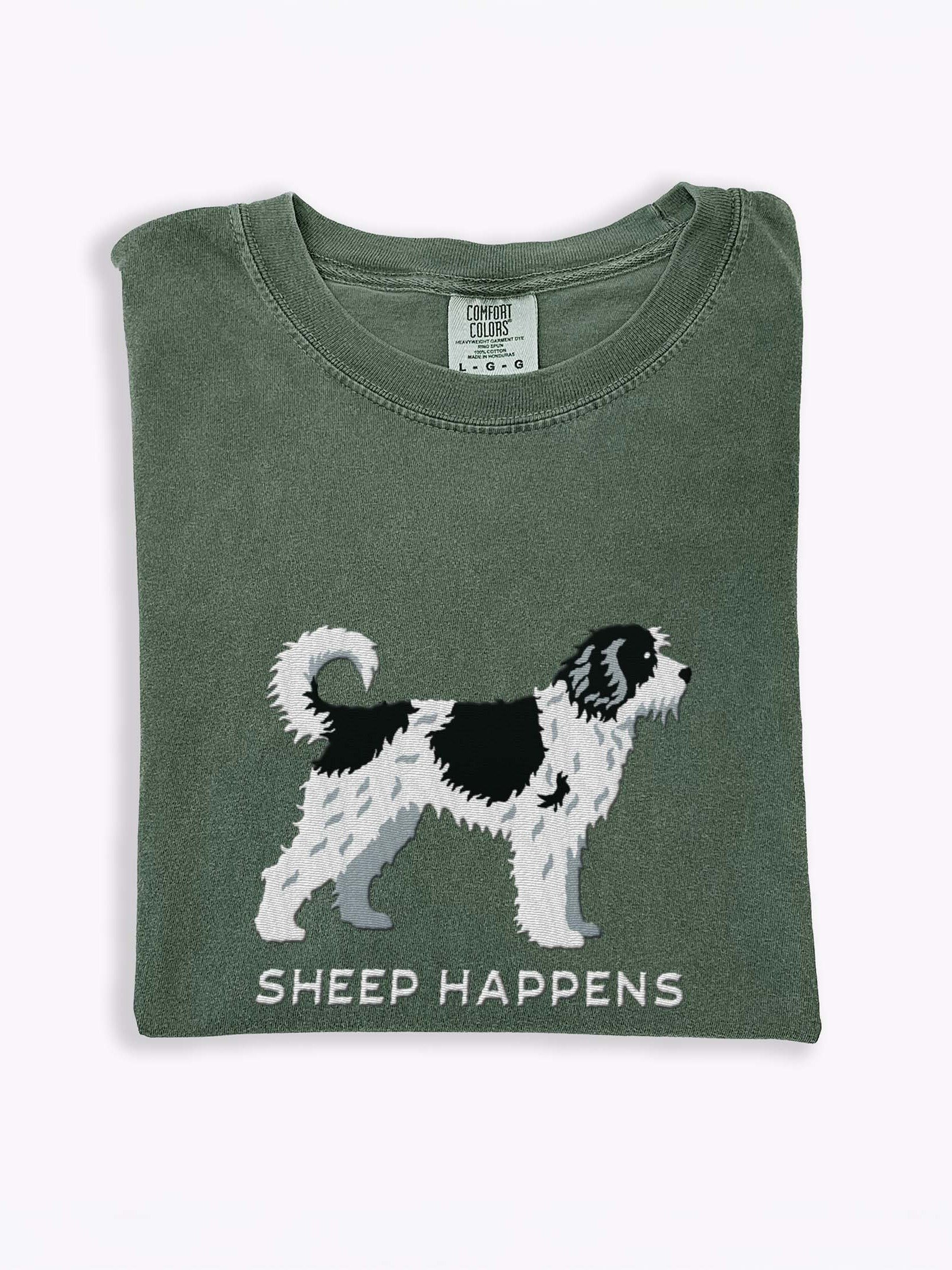 Sheep Happens T-Shirt(Embroidered) of a Sheepadoodle product image (2)