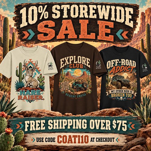 Get yours now and save, Sale ends Sept 30th. coatiandcacti.com