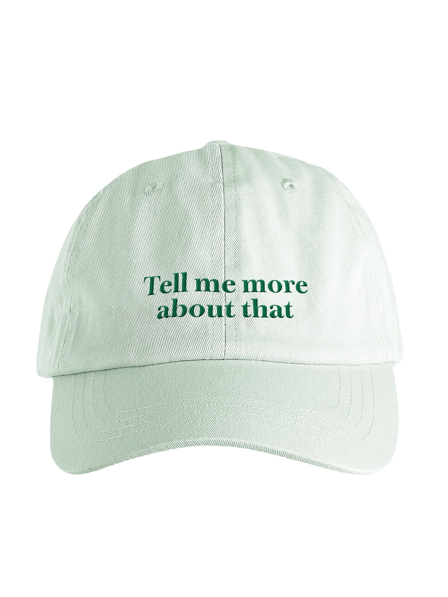 Embroidered "Tell me more" hat (mint) product image (1)