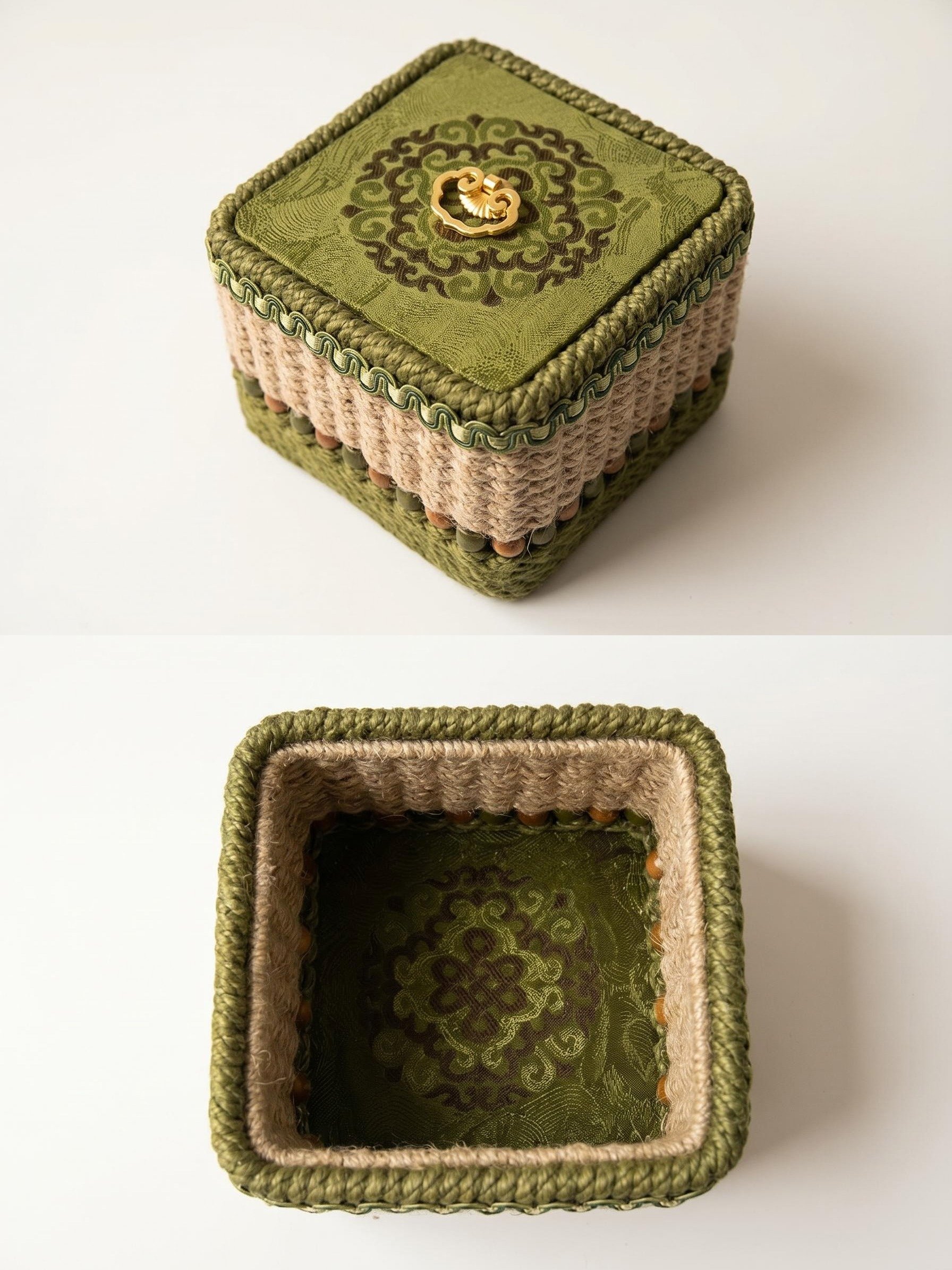 Handwoven Tibetan Soma Basket with Silk Su Embroidery | Eco-Friendly Jute Keepsake Box product image (3)