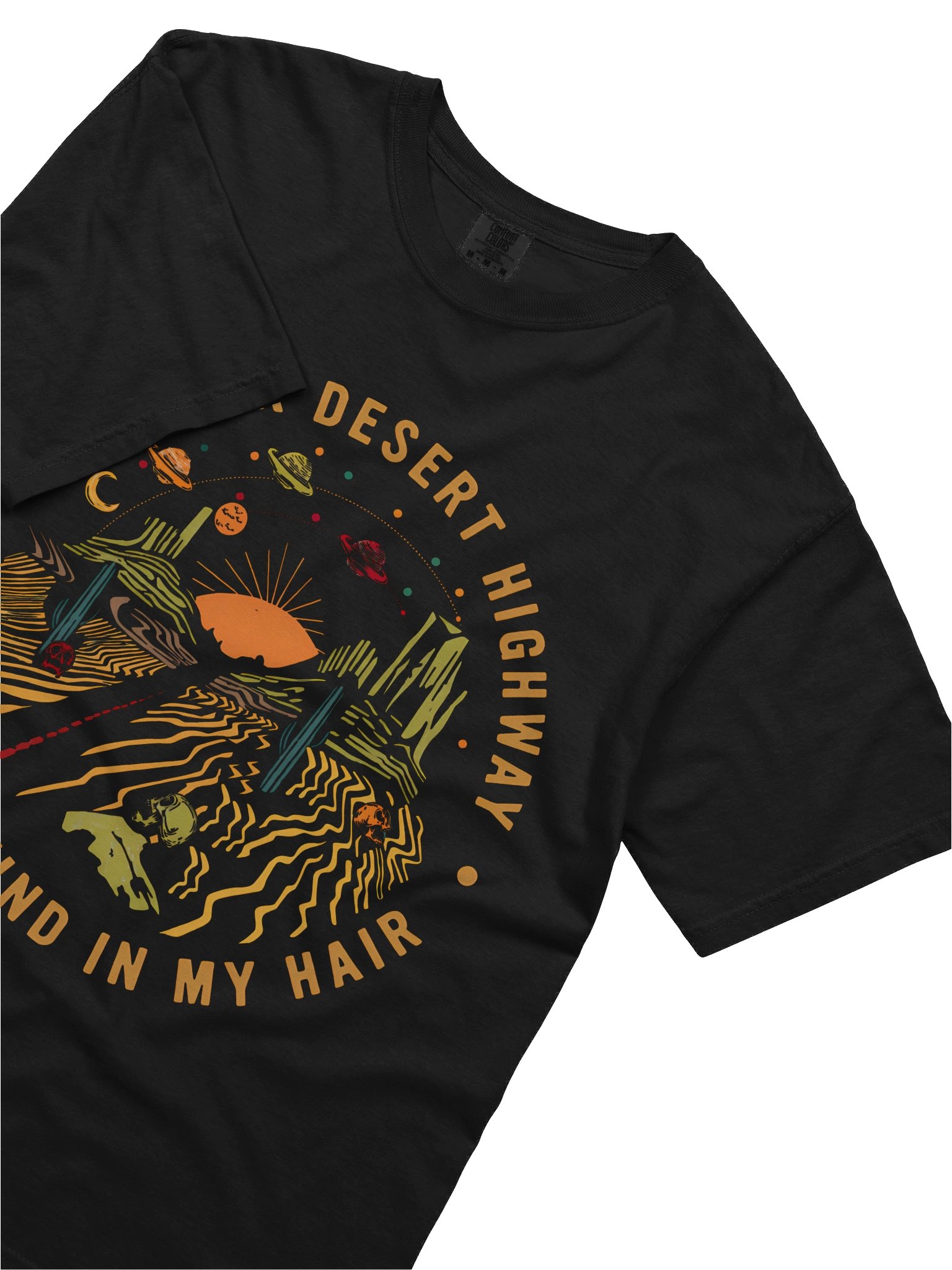 On A Dark Desert Highway T-Shirt – Retro Southwest Road Trip & Cosmic Saguaro Tee product image (3)