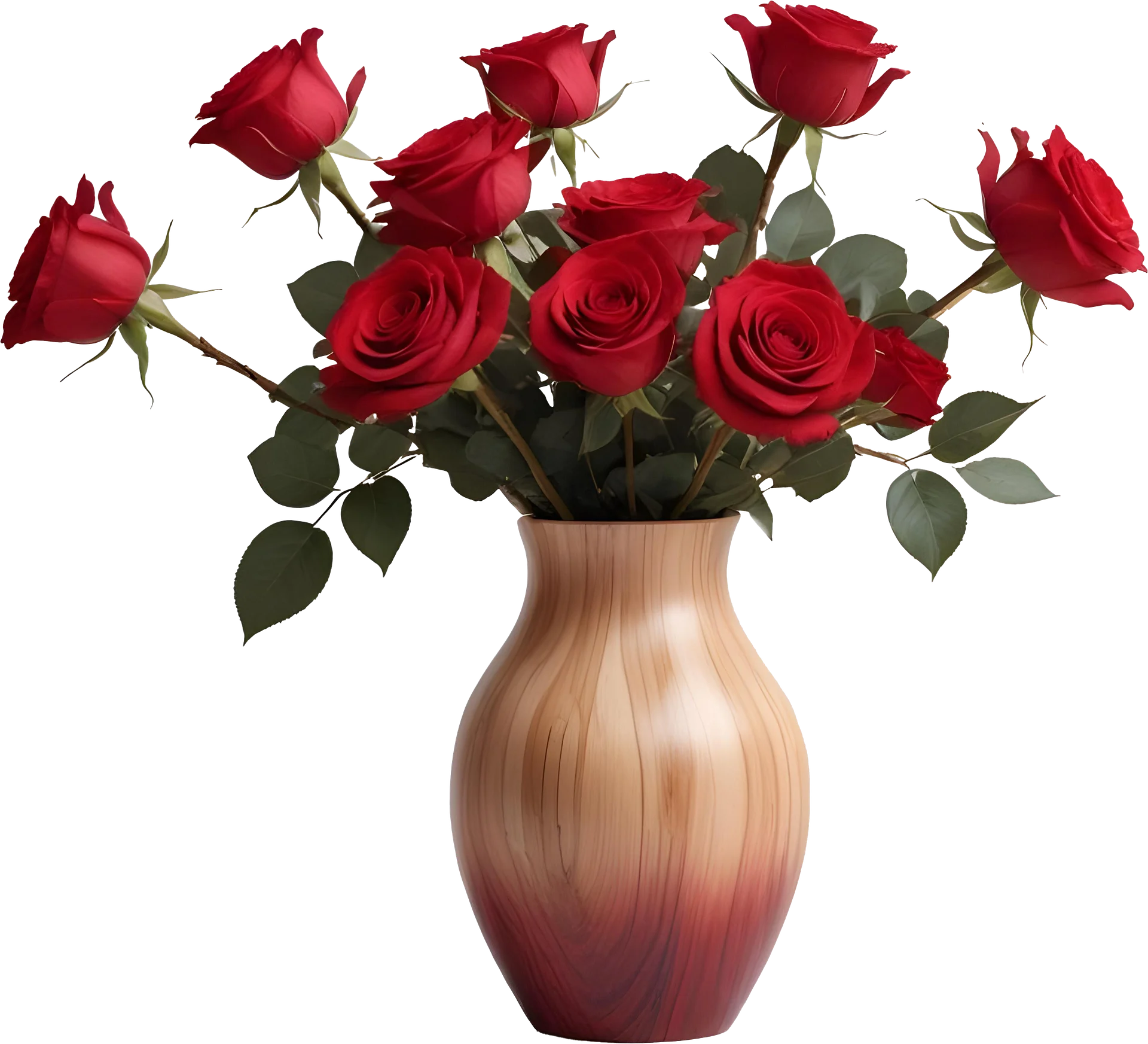 Passionate Red Rose Wooden Vase PNG product image (1)