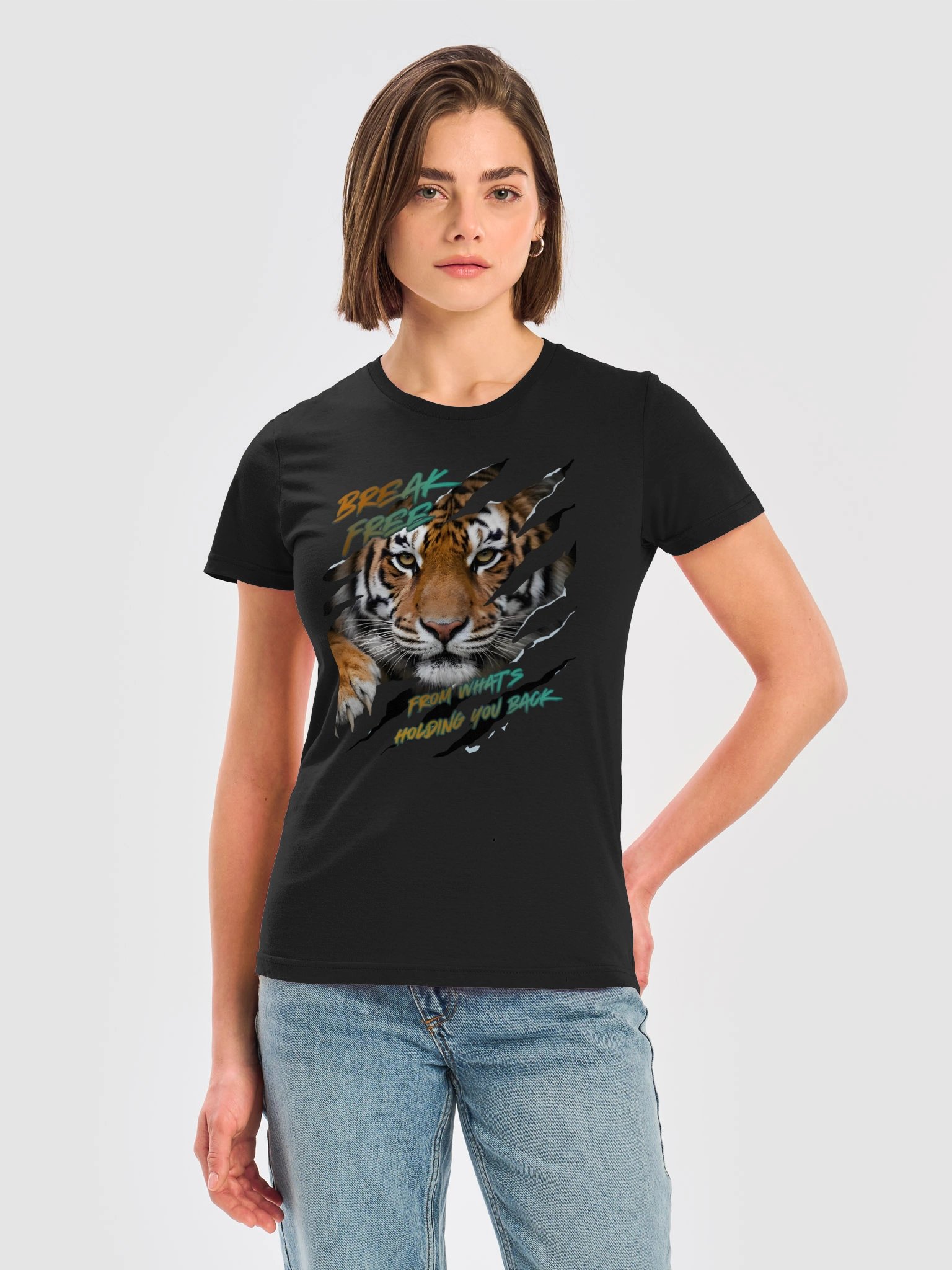 Inspiring Women's Tee- "Break Free From What's Holding You Back" -Tiger Graphic- Mental Health Empowering-by Mind Matter product image (1)