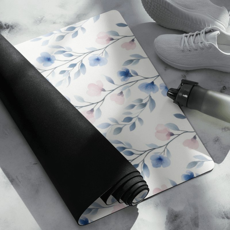 Blue and Pink Floral Watercolor Pattern Yoga Mat by Treasure Pie product image (2)