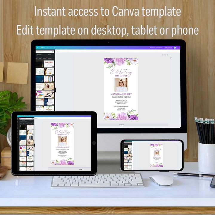 Purple Pink Flowers Evite Canva Template product image (2)