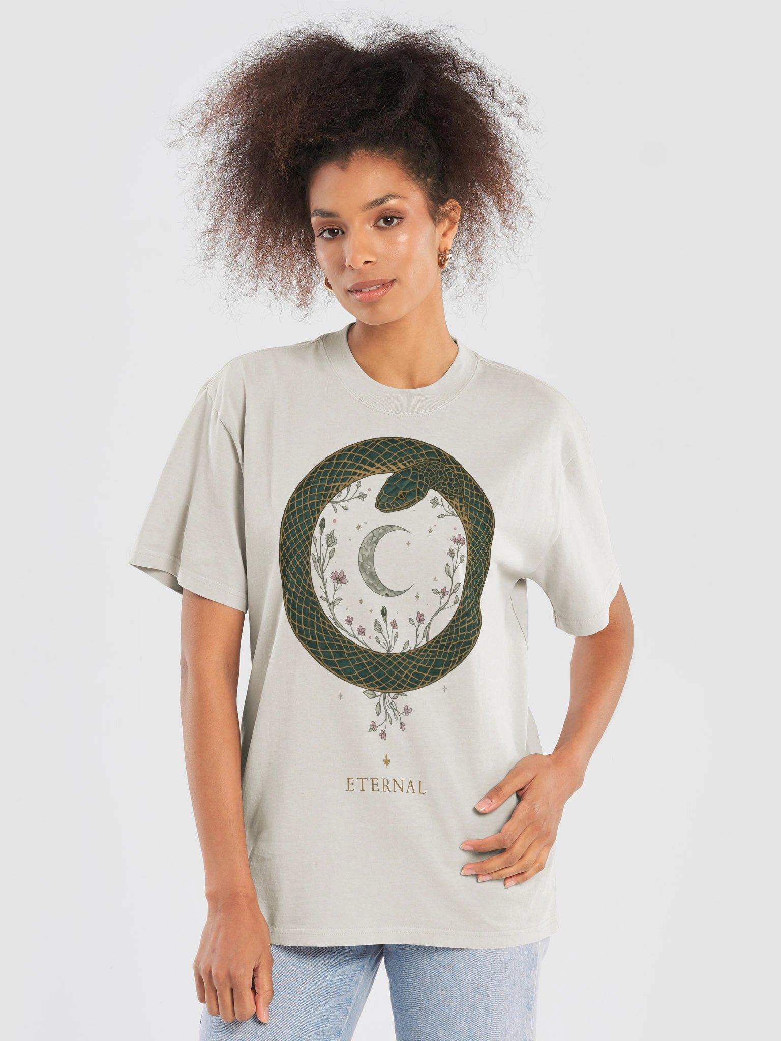 Ouroboros Serpent Moon Stars Floral Symbol of Eternity Mystical product image (2)