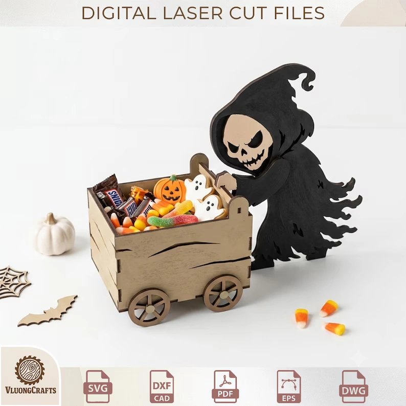 3D Halloween Candy Box SVG Bundle – Spooky Treat Cart Laser Cut Files for Glowforge & Woodworking product image (5)