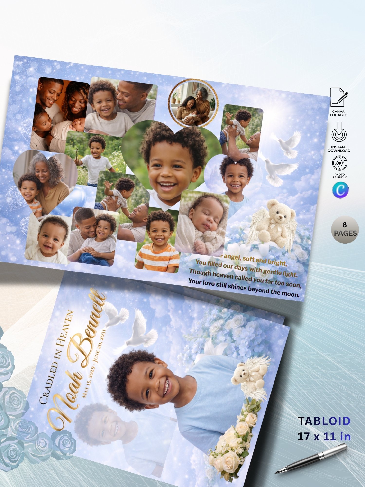 8-Page Tabloid Baby Celebration of Life Booklet - Large 17x11 Infant Funeral Program Template & 14in Legal Service (Canva) product image (6)