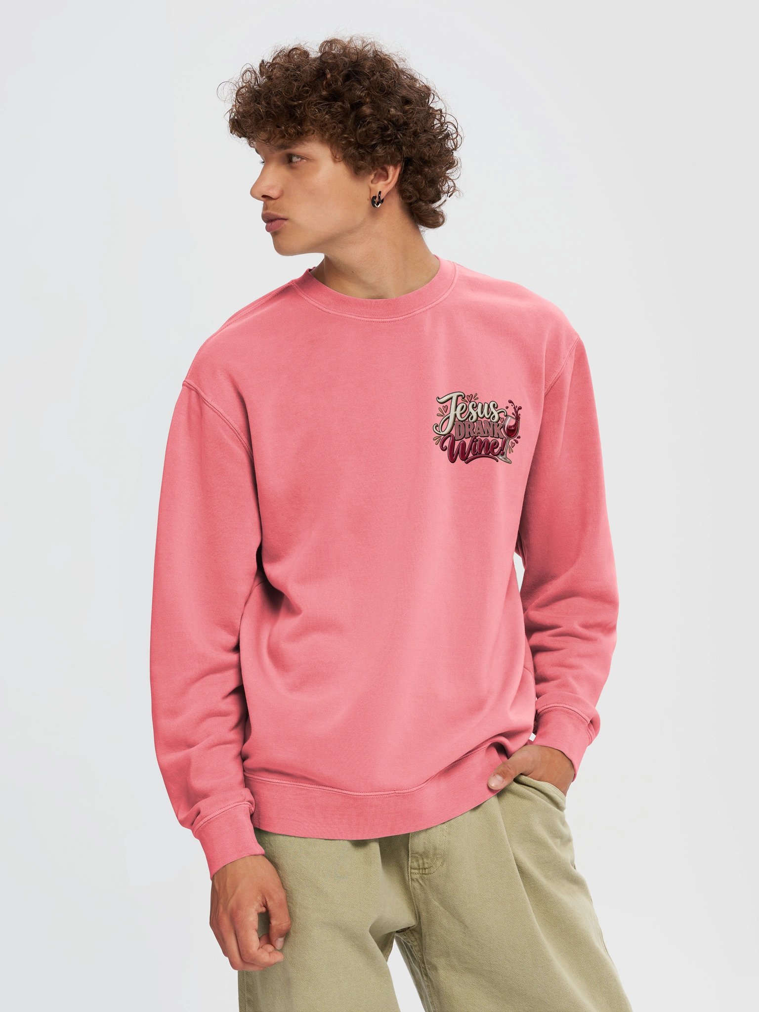 Jesus Drank Wine Faith and Humor Pink Sweatshirt product image (5)
