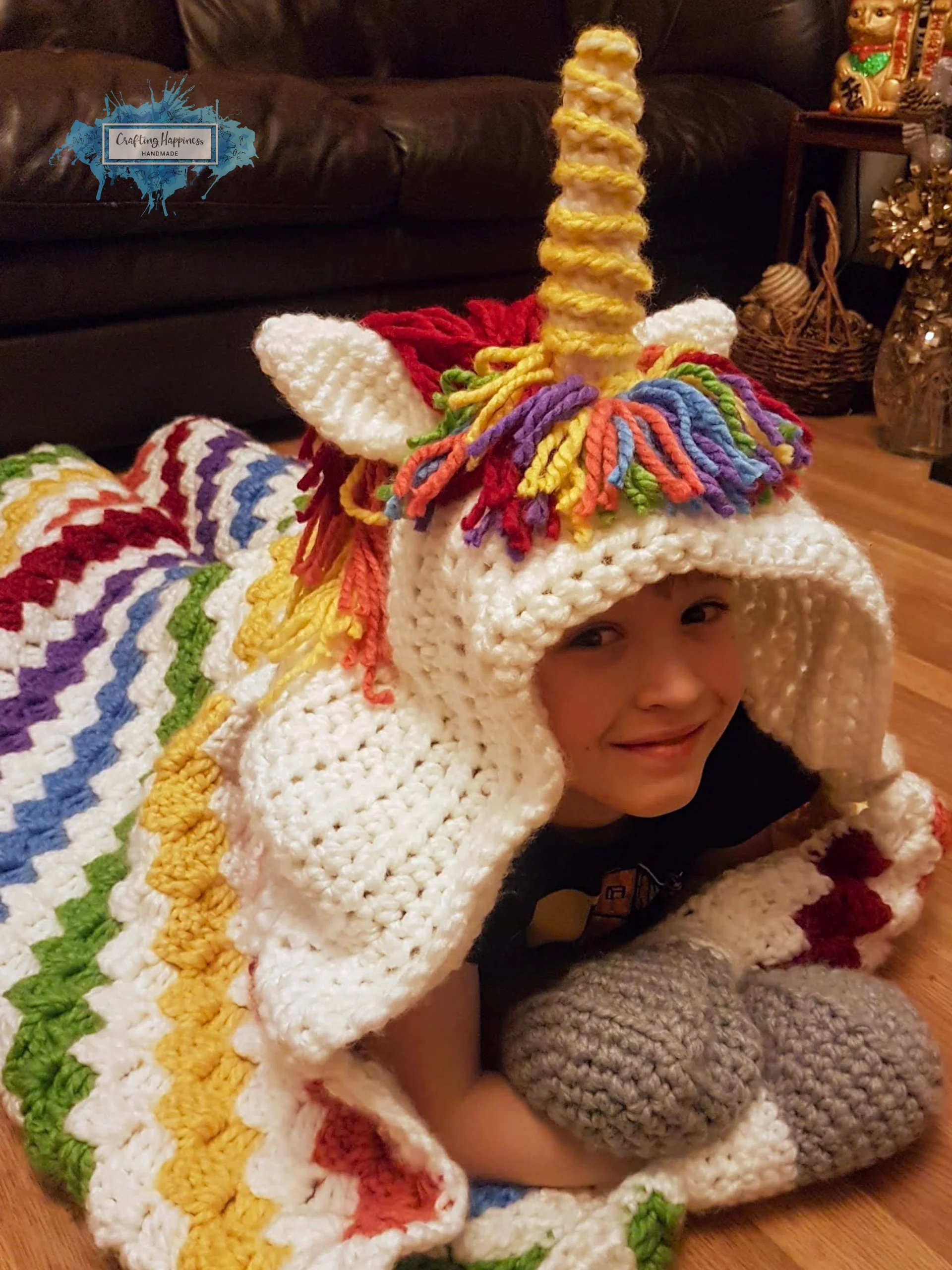 Rainbow Unicorn Hooded Blanket Crochet Pattern, Kids & Adults (PDF Pattern) product image (5)