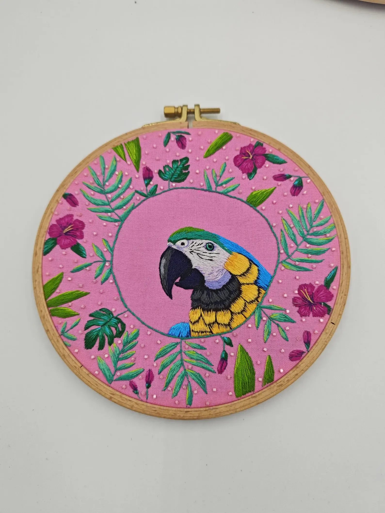 Parrot PDF embroidery pattern, step by step instructions for thread painted macaw product image (5)