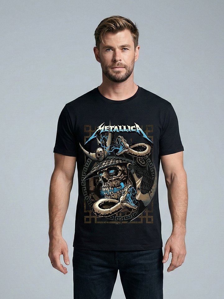 Metallica Warrior Skull T-Shirt | Horned Helmet Snake Dark Art Graphic Tee | Heavy Metal Collector Band Shirt product image (1)