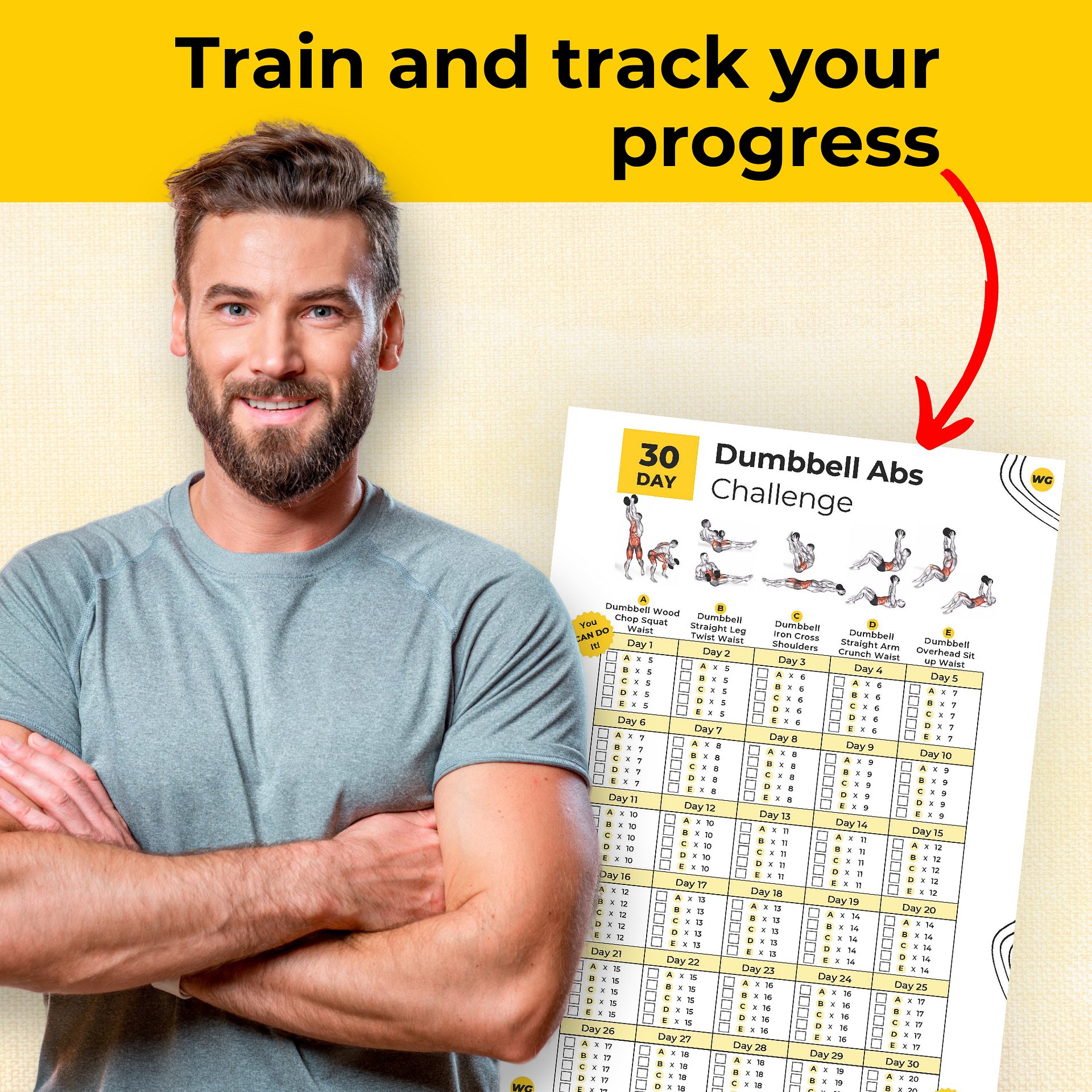 30 Day Dumbbell Abs Challenge - Printable Workout Tracker product image (2)