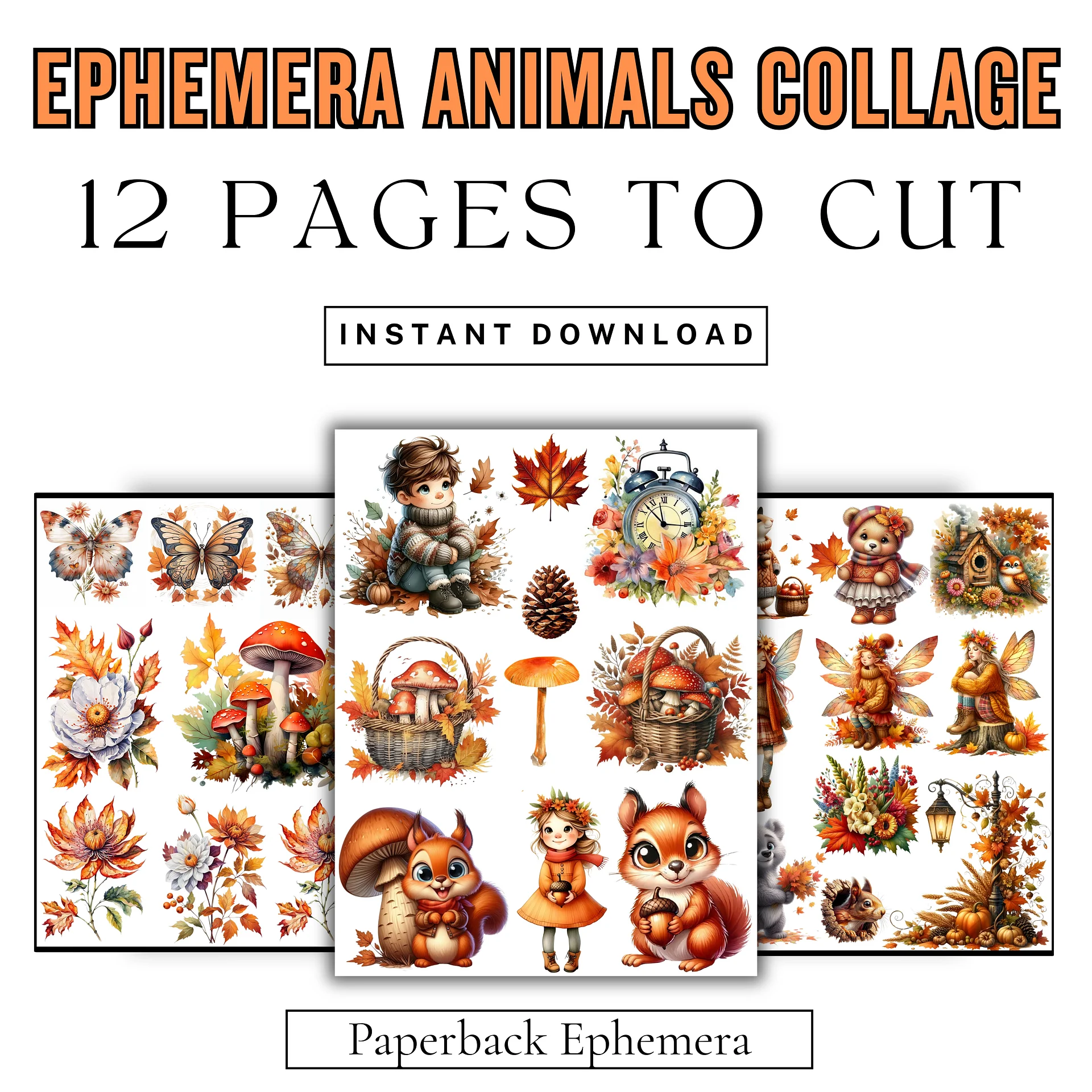 Cozy Autumn Animals & Fairies Ephemera Bundle – Whimsical Woodland Junk Journal Printable PDF product image (2)