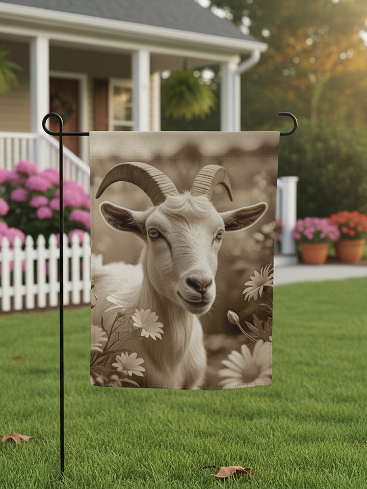 Vintage Goat Among Daisies Farm Flag product image (1)