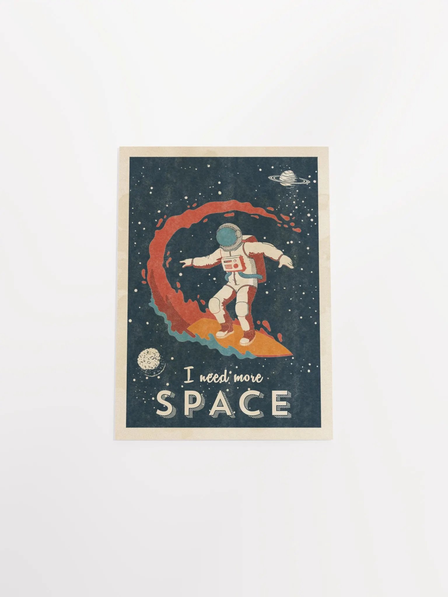I need more space (Astronaut surfer/Space surfing) — Vintage space poster, retro space art, propaganda poster, retrofuturism art, retro sci-fi print product image (9)