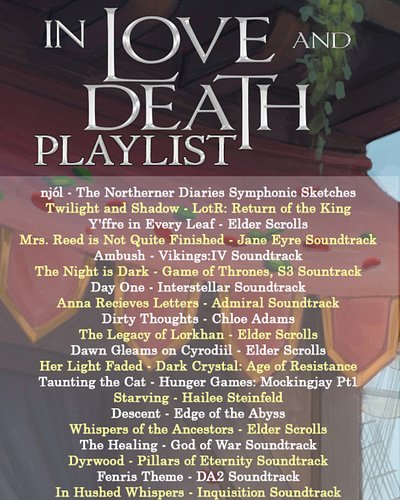 The list of songs I listened to whilst writing In Love and Death, book one of my dark romantic fantasy series, the Spellster ...
