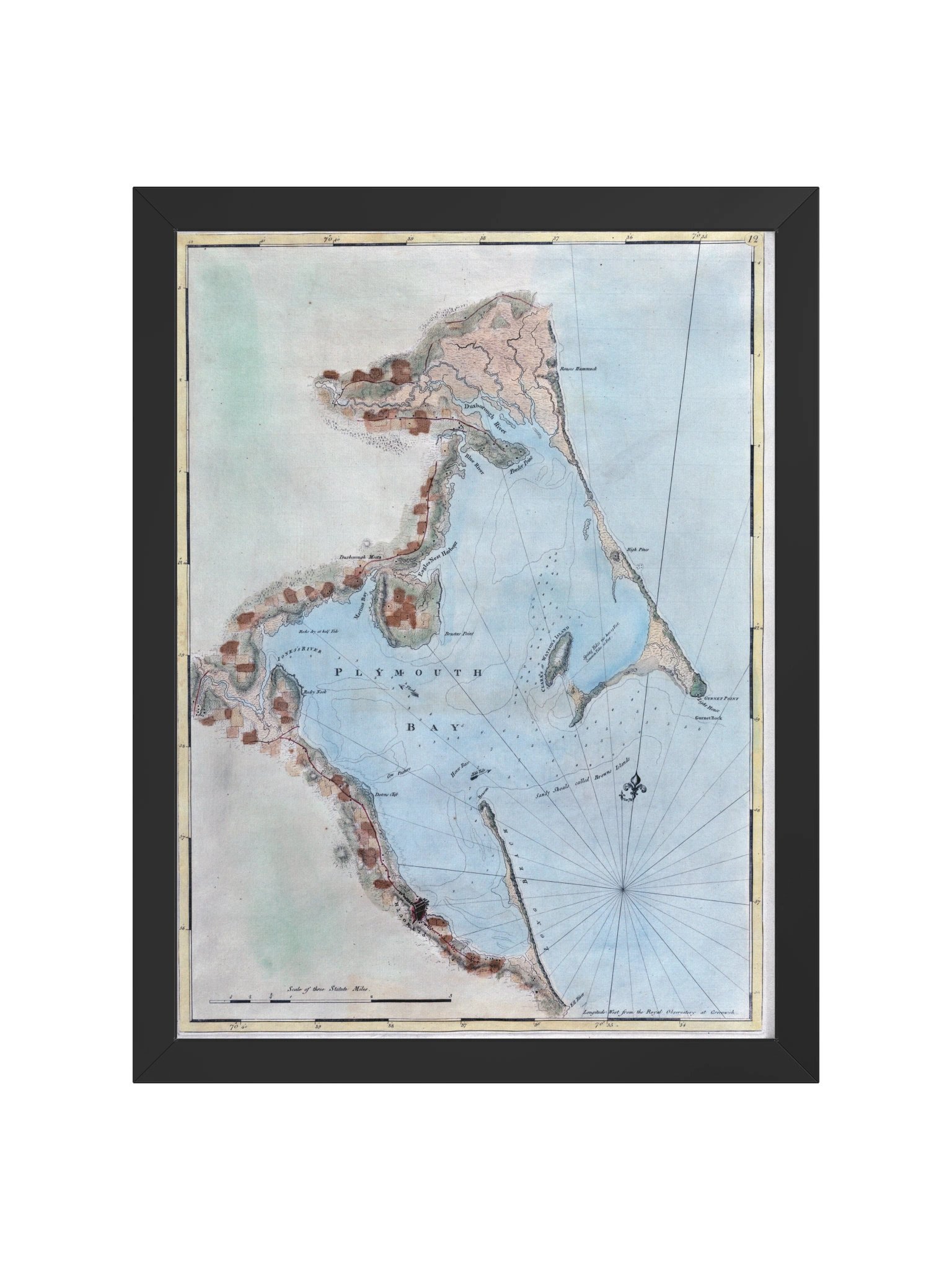 Plymouth Bay Nautical Chart Framed Poster product image (4)