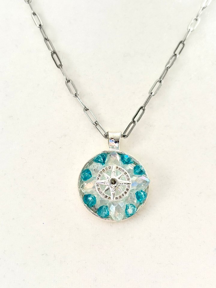 MFD-00286 | Compass Rose Pendant Necklace with Stainless Paperclip Chain | Handmade Jewelry by Monique Faella Designs™ product image (1)