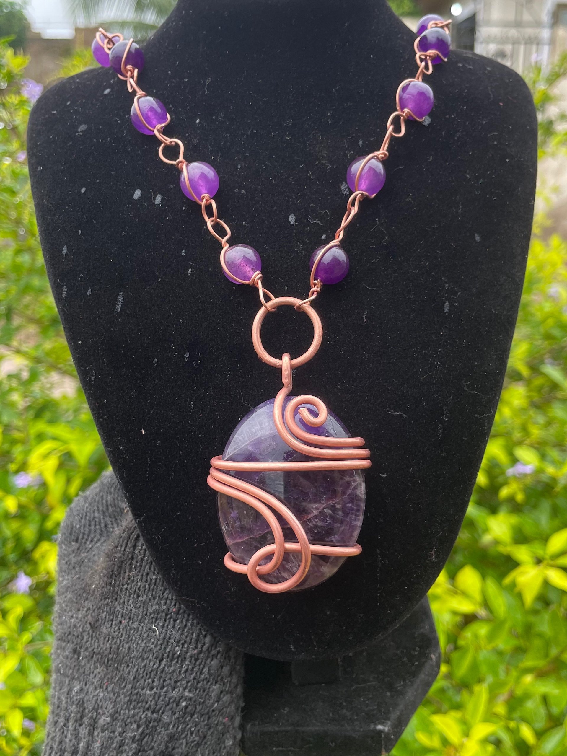 Handcrafted Amethyst Copper Wire-Wrapped Statement Necklace product image (2)