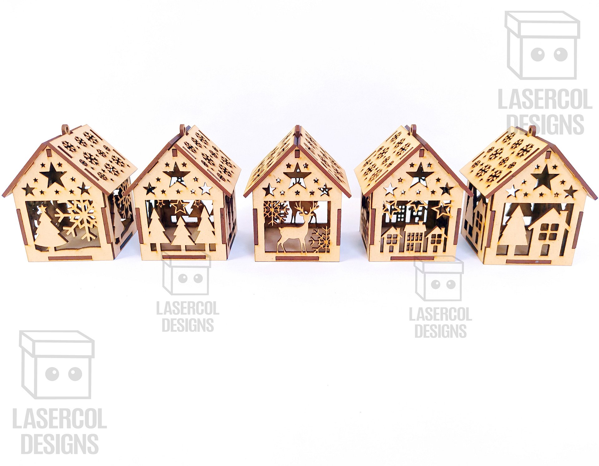Christmas House Ornaments Set 4 (2 Sizes, 5 Styles) - Laser Cut Files product image (8)