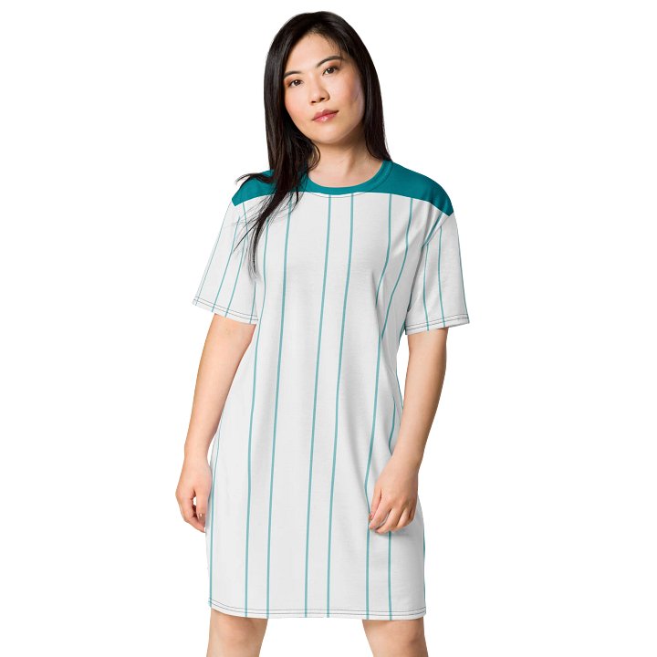 Teal & White Striped Oversized T-Shirt Dress | TDS Music product image (1)