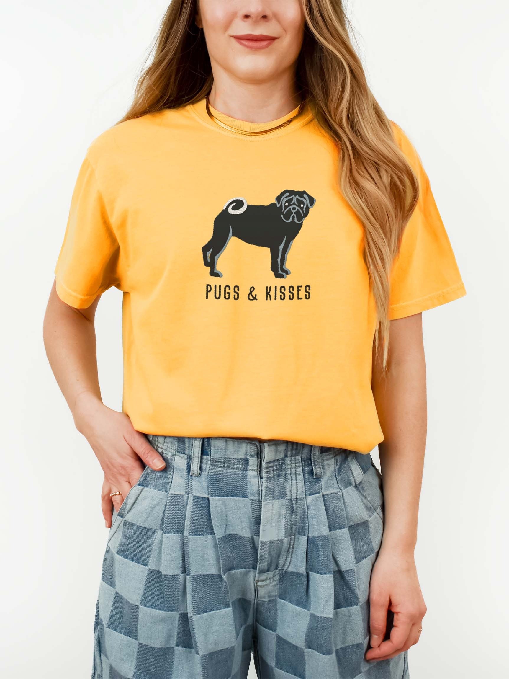 Pugs and Kisses T-Shirt(Embroidered) of a Pug(Black) product image (2)