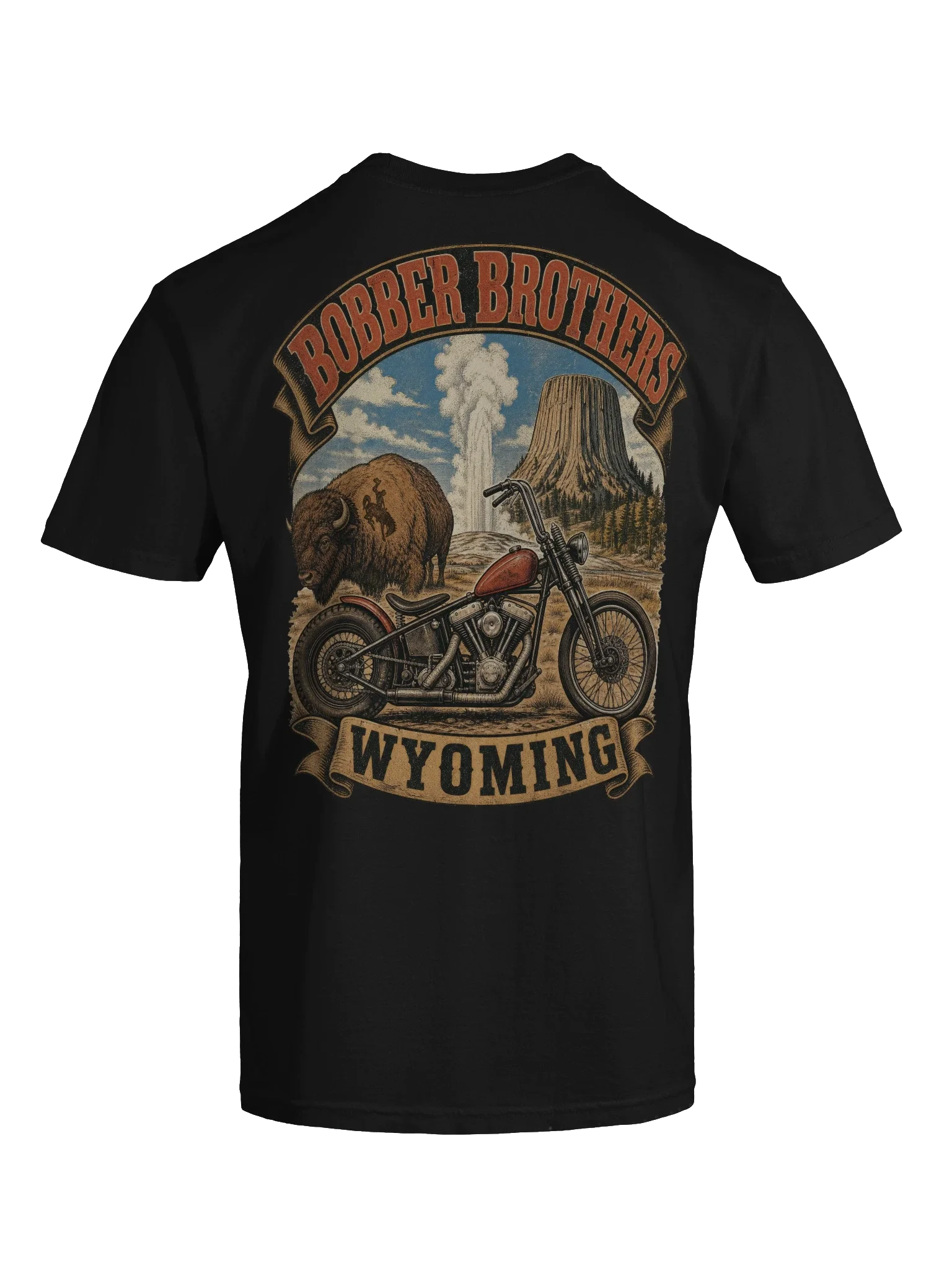 Wyoming motorcycle t-shirt design by Bobber Brothers
