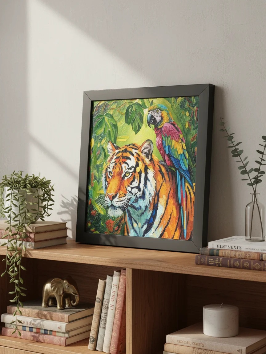 Tropical Tiger and Parrot Wall Art, Colorful Jungle Print product image (3)
