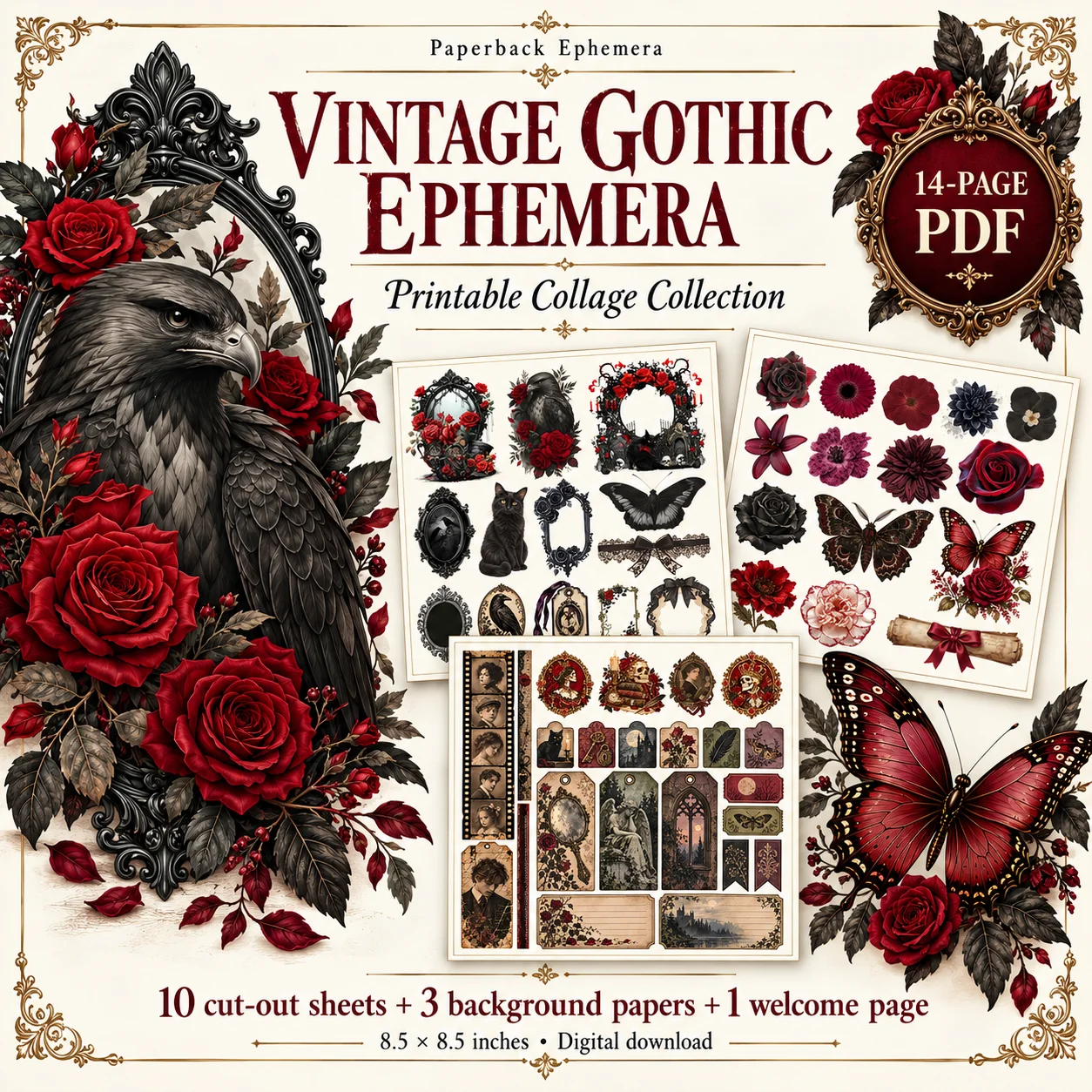 Gothic Ephemera Printable PDF | 14 Pages | Ephemera Book product image (2)