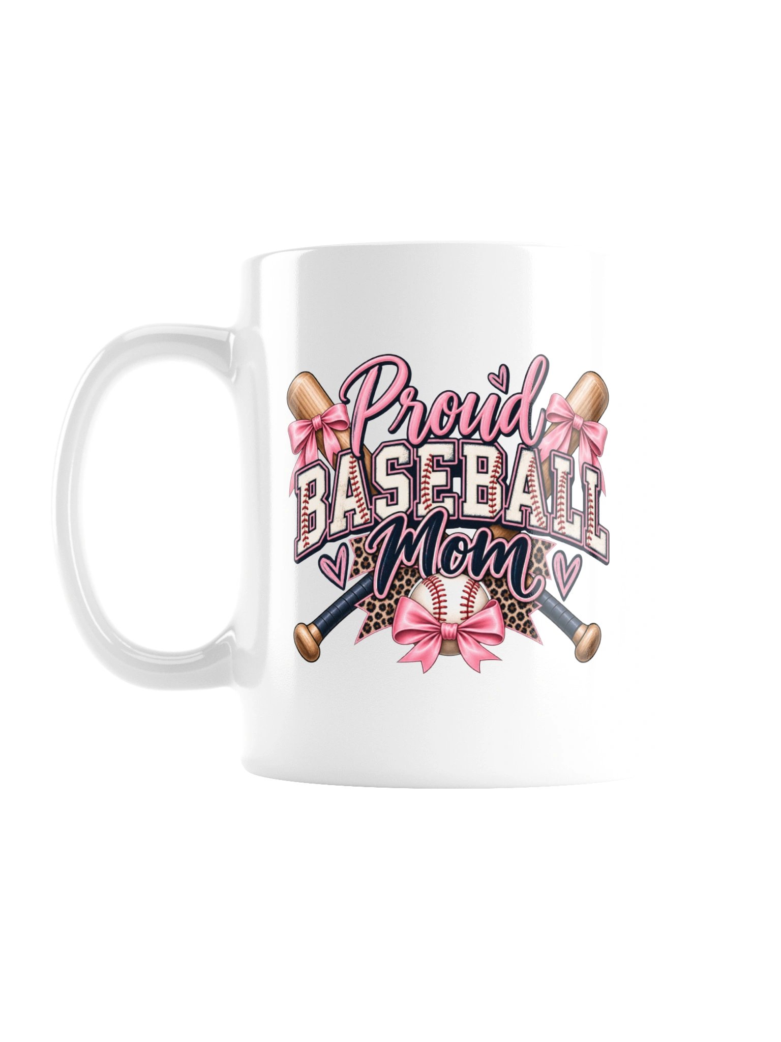 Proud Baseball Mom Mug | Pink Bow Baseball Coffee Cup product image (1)