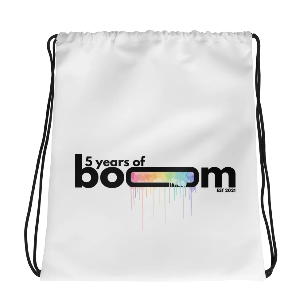 5 Years of BOOOOOOM - drawstring bag product image (1)