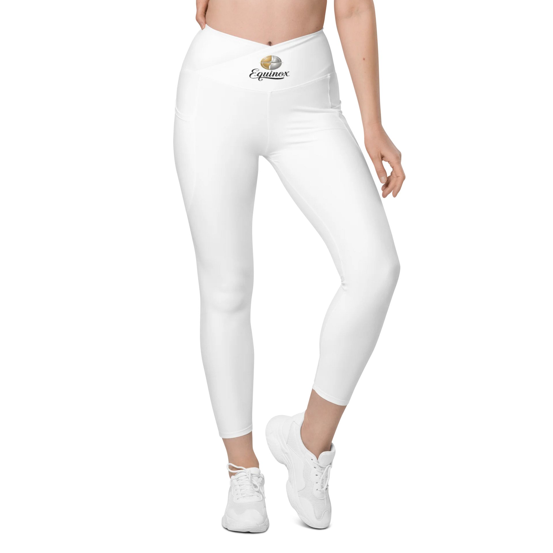 Equinox White High-Waisted Crossover Leggings with Pockets - UPF 50+ Sun Protection product image (1)