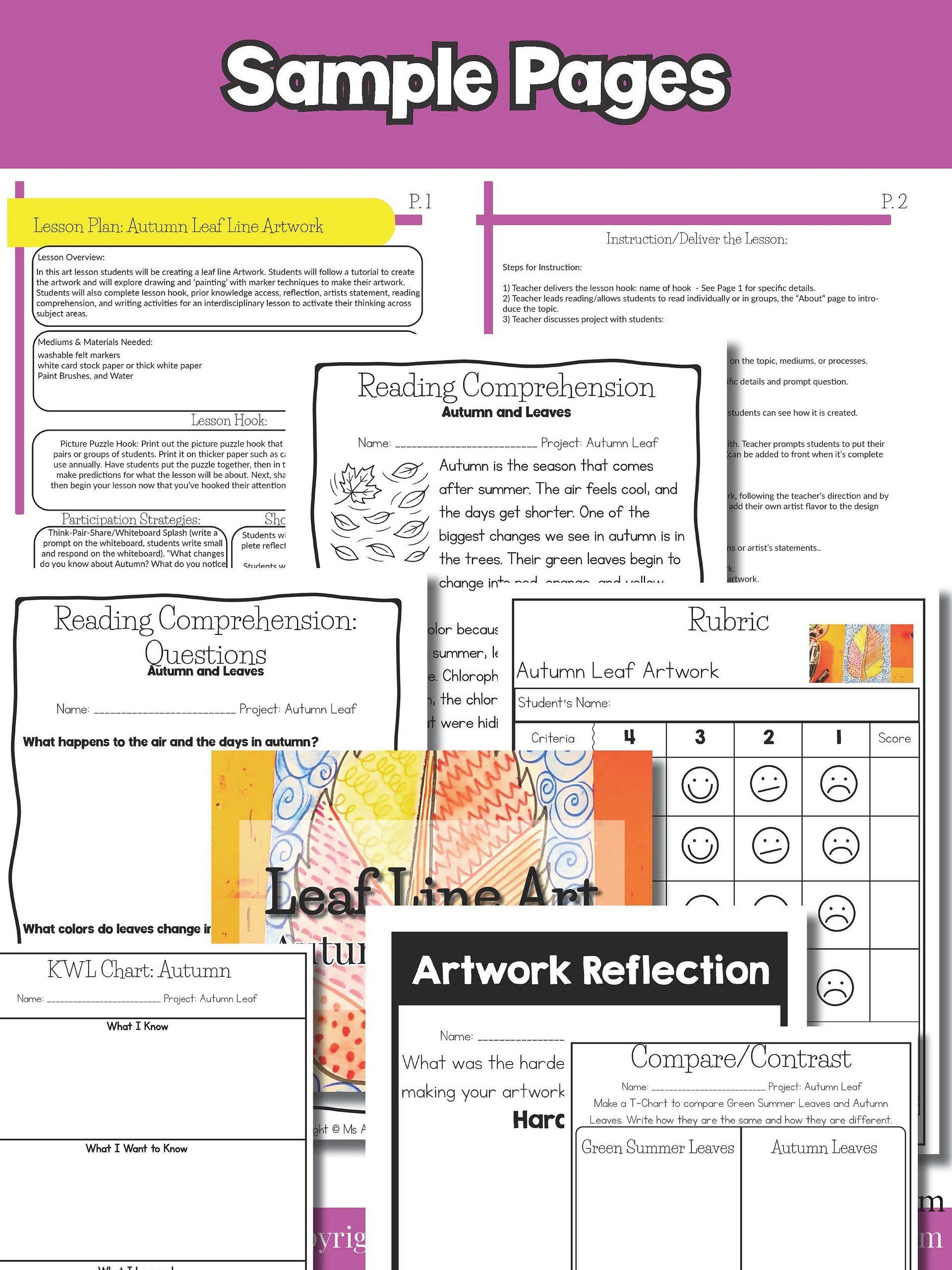 Autumn Art Lesson Autum Leaf Line Art Project Autumn Reading Wrinting Prompts product image (8)