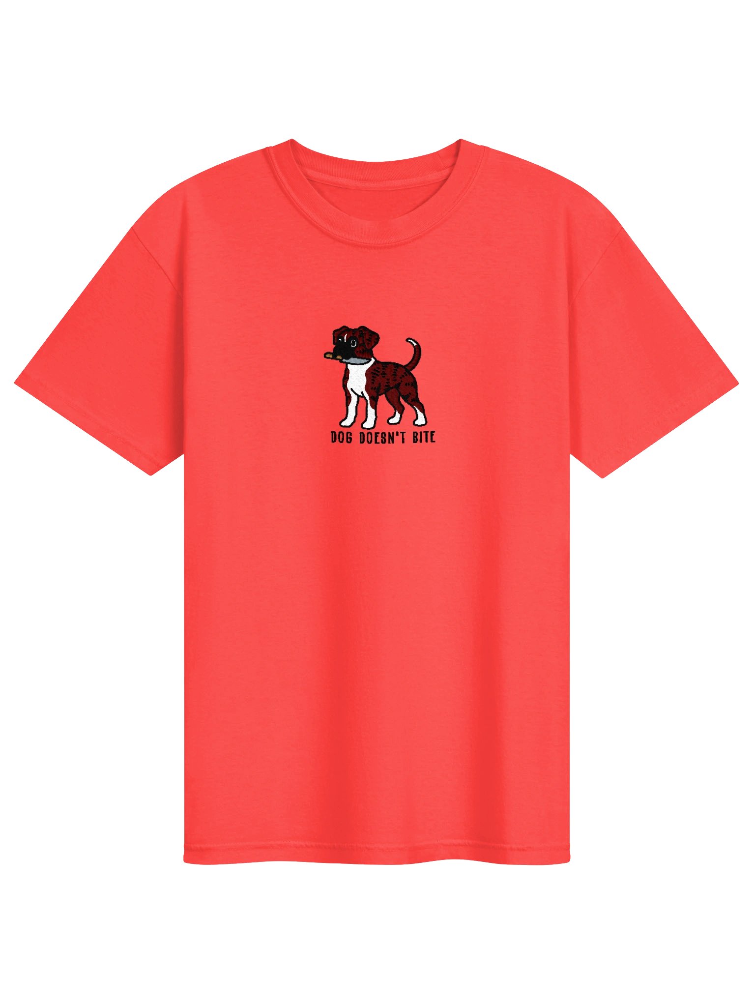 Dog Doesn't Bite Funny Chibi-Style Embroidered T-Shirt for Boxer(Brindle) Owners product image (37)