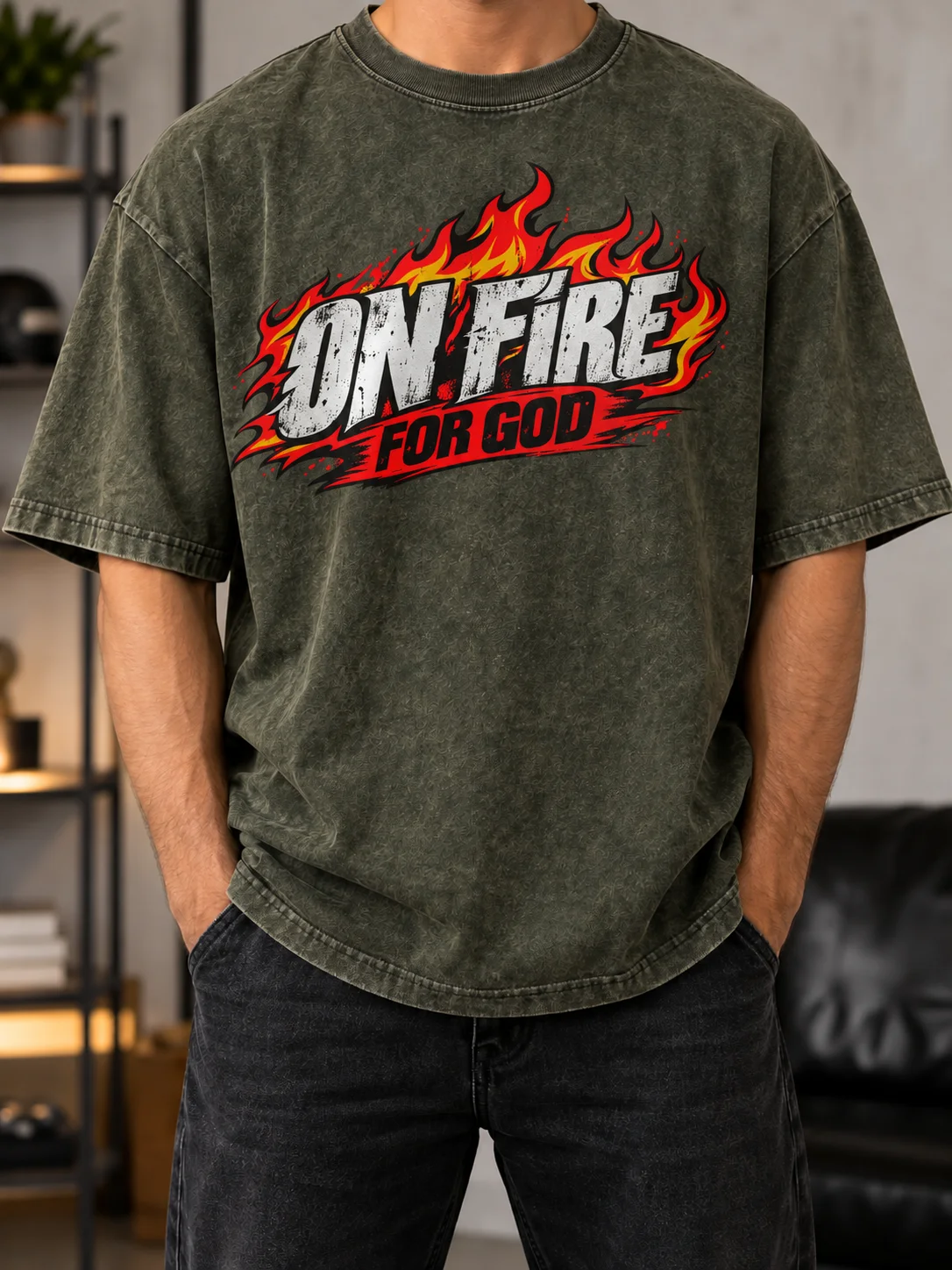 On Fire for God PNG – Christian Flame Shirt Design product image (1)