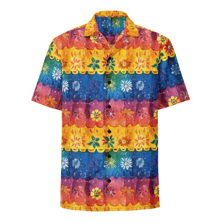 Scalloped Stripe Floral Pattern-Seamless Papel Picado Hawaiian Shirt product image (1)