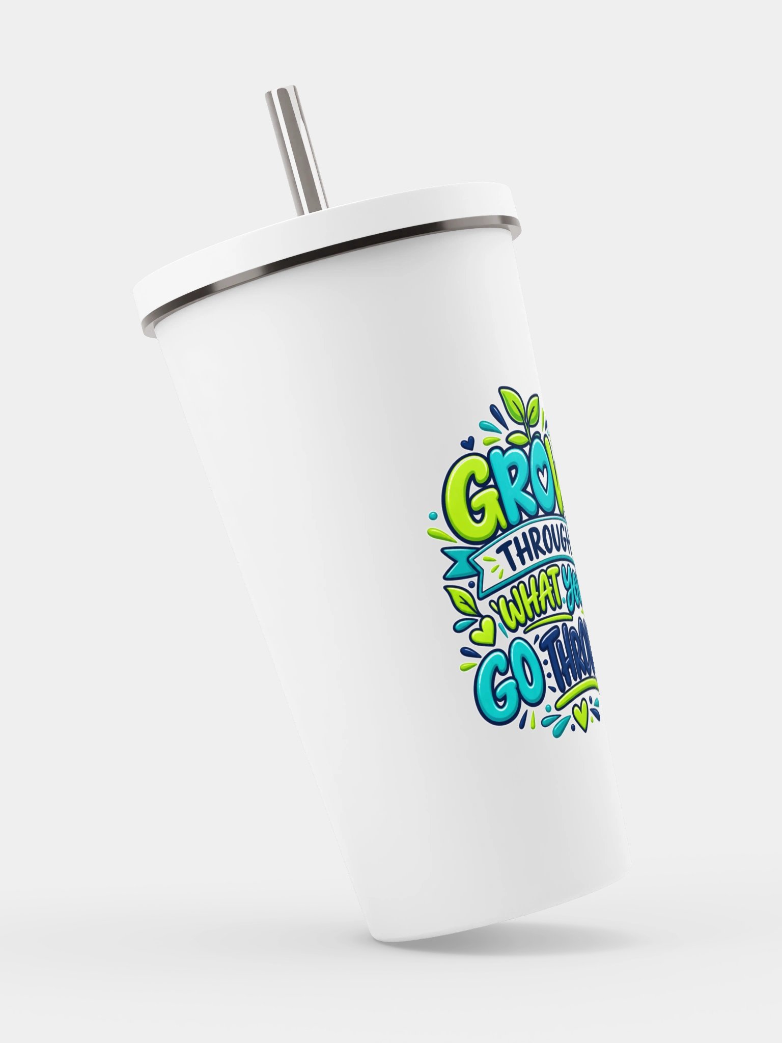 Stainless Steel Insulated Inspirational Tumbler with a Straw - Grow Through What You Go Through. product image (2)