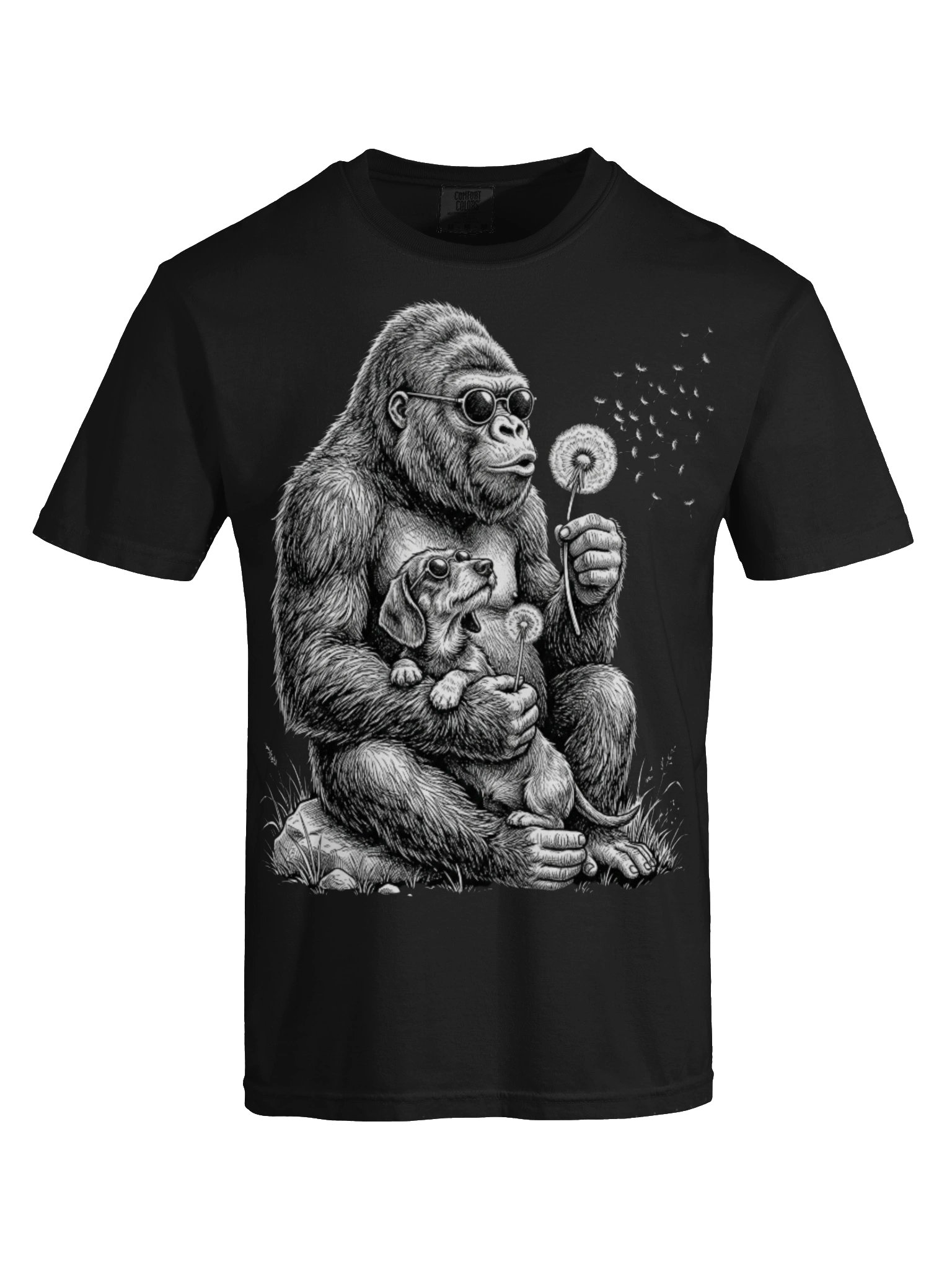 Cool Gorilla Holding Dachshund T-Shirt - Black Ink Art Wiener Dog Tee product image (34)