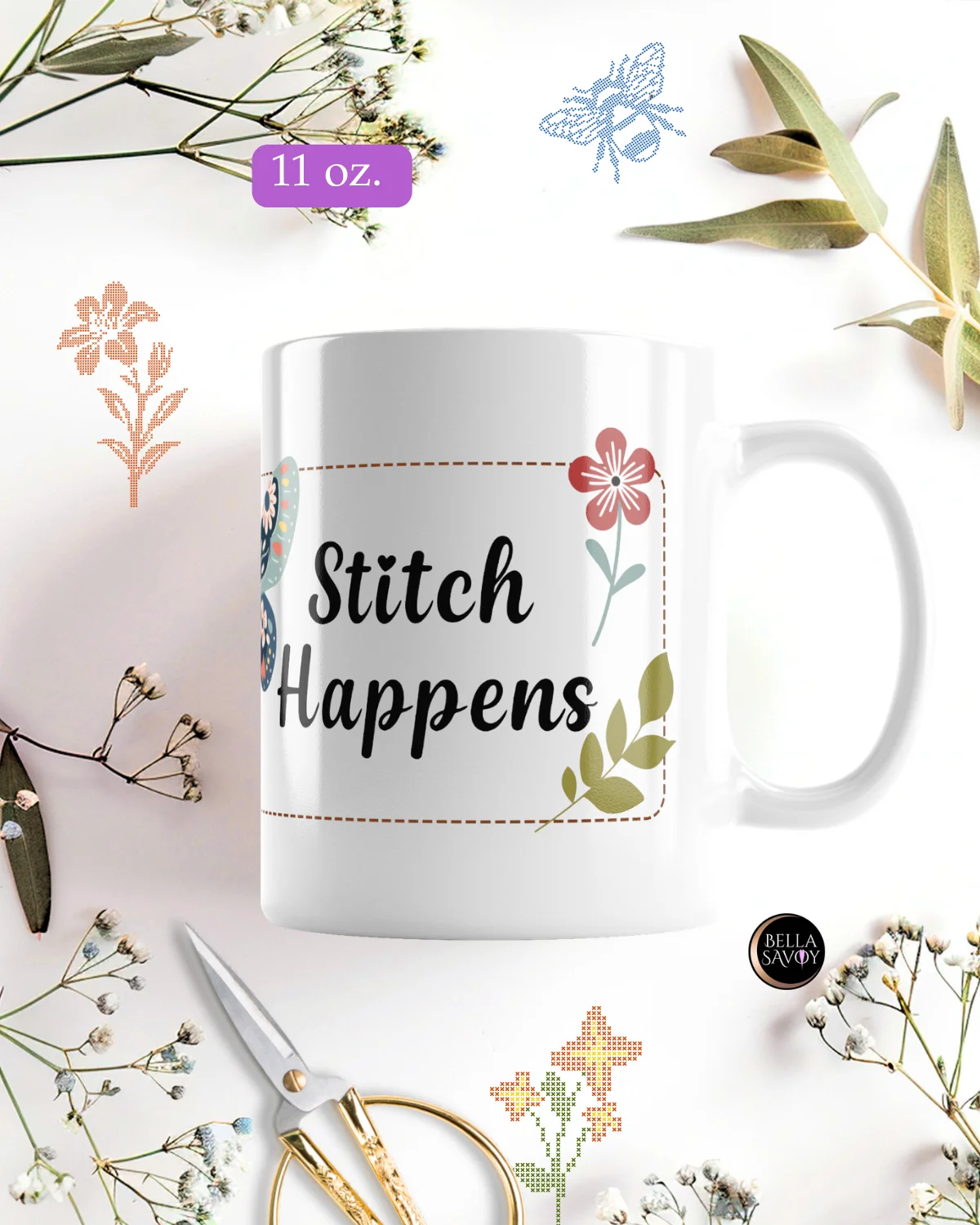 Stitch Happens Floral and Butterfly Mug product image (1)