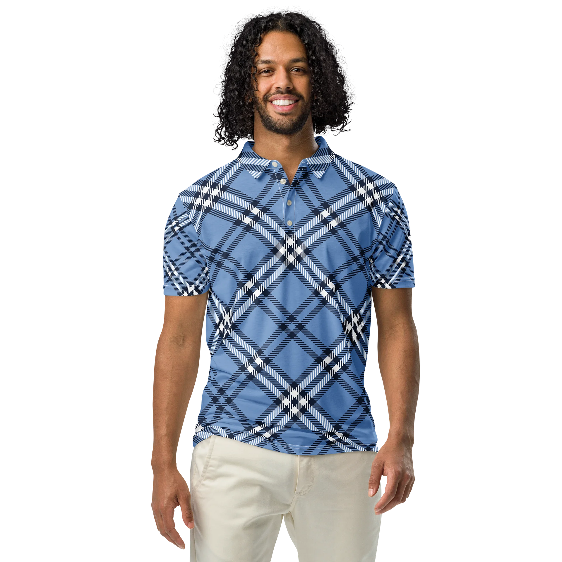 Blue Plaid Abstract Slim Fit Polo product image (3)