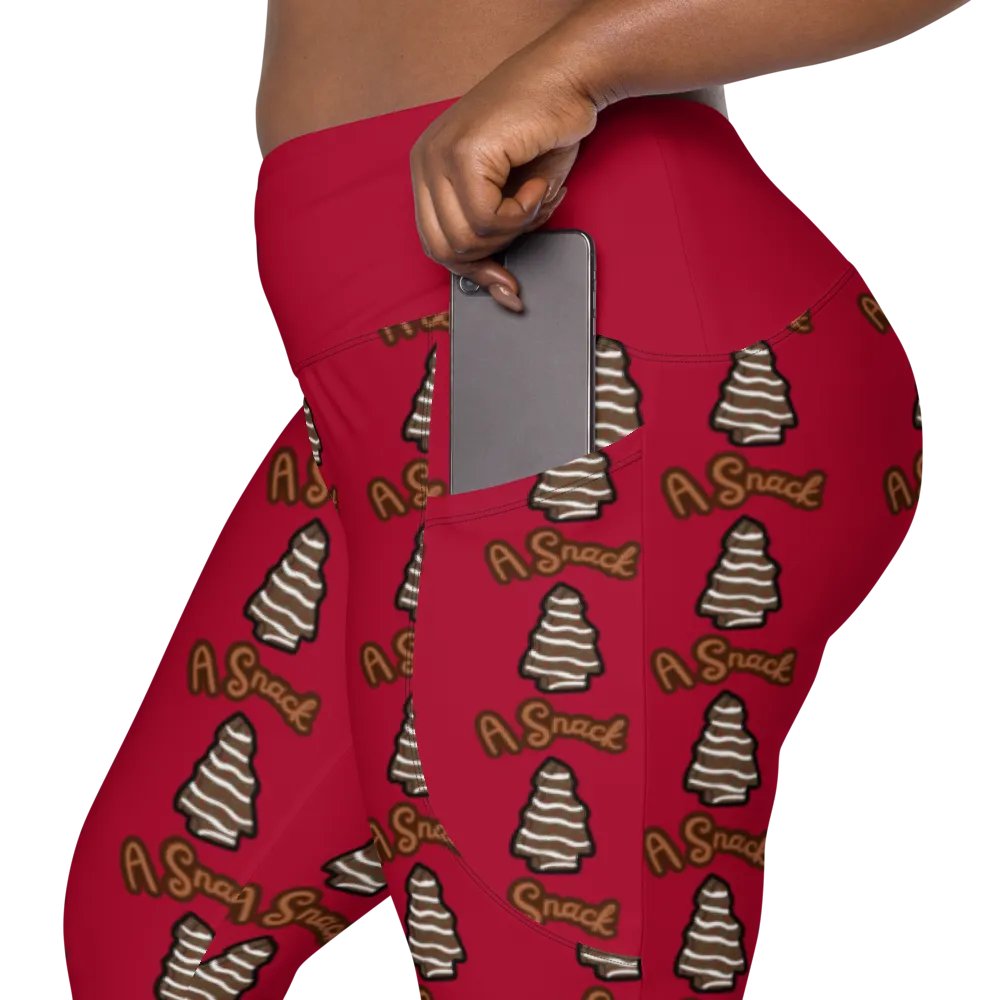 Chocolate Holiday Snack Cake All-Over Print Red Crossover Leggings with Pockets product image (8)