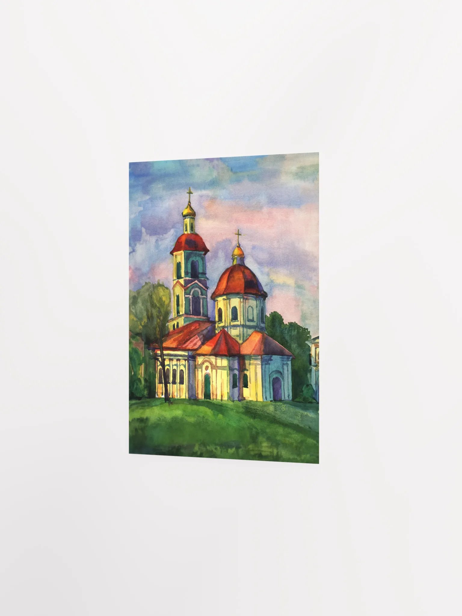 Vibrant Church Watercolor Poster - Historical Temple product image (4)