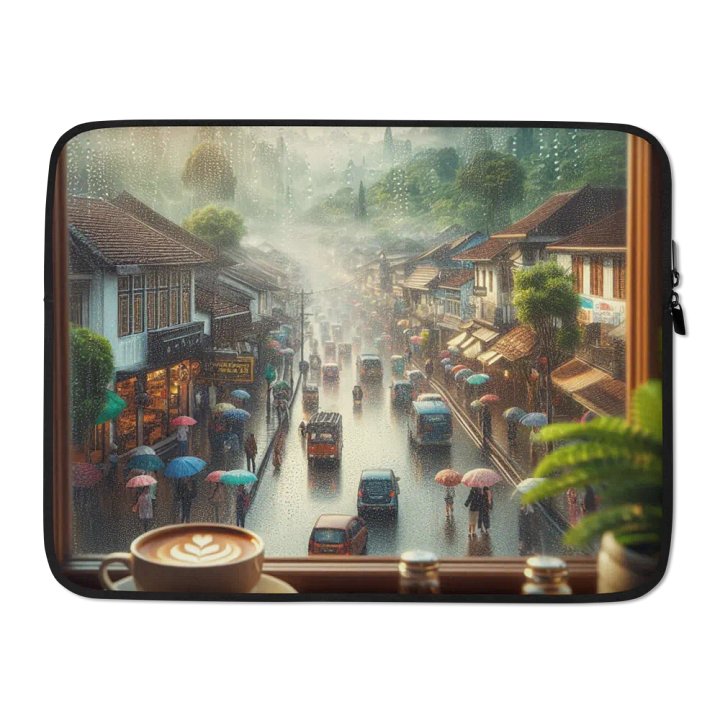 Rainy Day Hustle Laptop Sleeve | AI Design bandung city Indonesia product image (2)