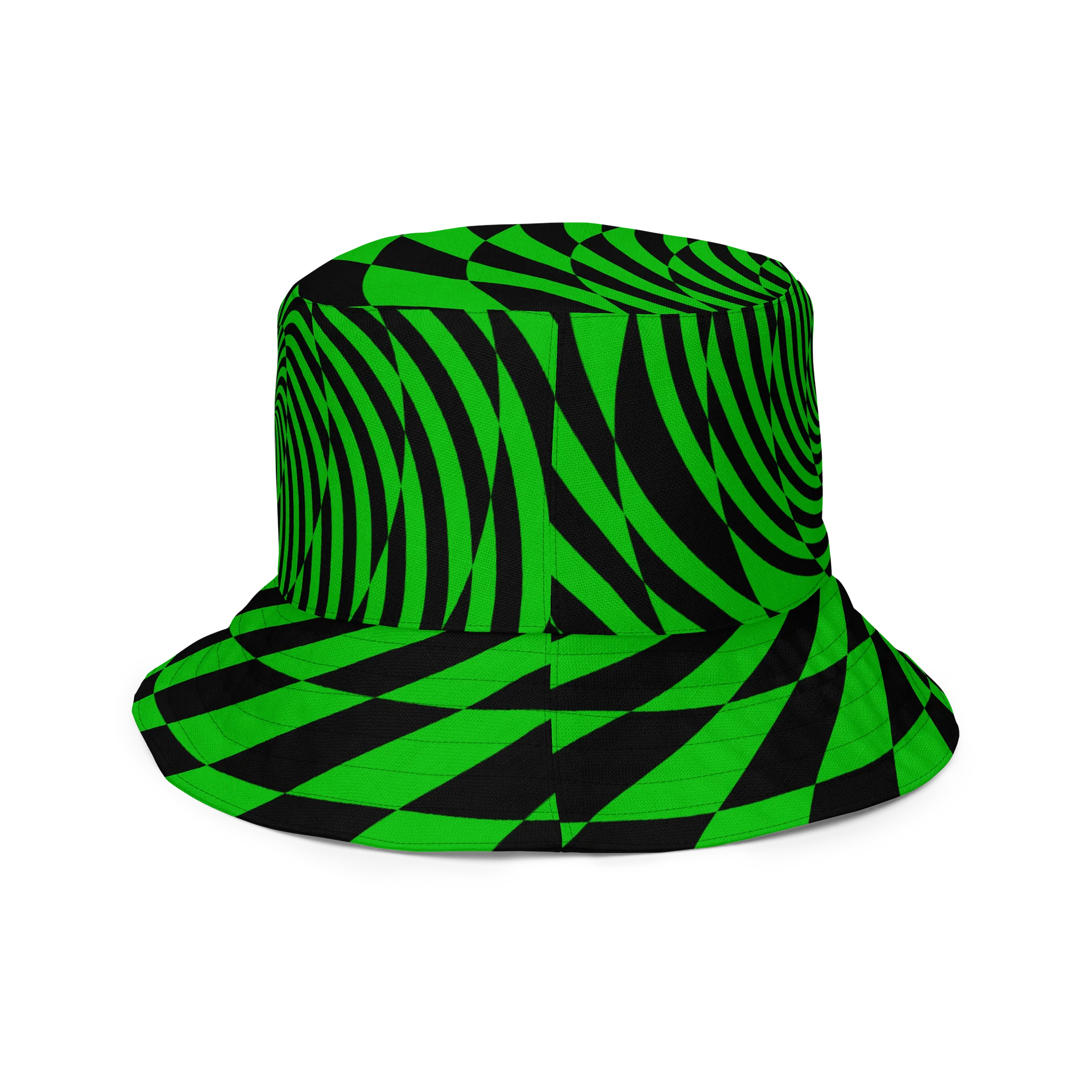 Trippy Raver Reversible Bucket Hat, Psychedelic Spirals EDM Accessory, Techno Dance Party Ravewear, Neon Green Pink Black Festival Fashion product image (10)